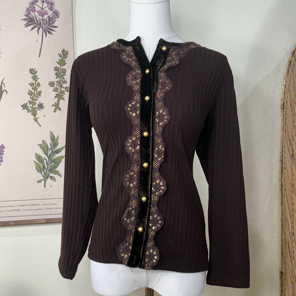Lace Velvet Cardigan Sweater Dark Academia Heritage Preppy Fairy Cottage S M